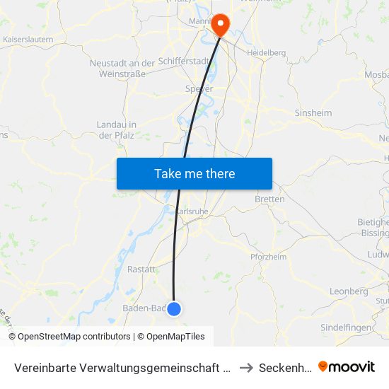 Vereinbarte Verwaltungsgemeinschaft Gernsbach to Seckenheim map