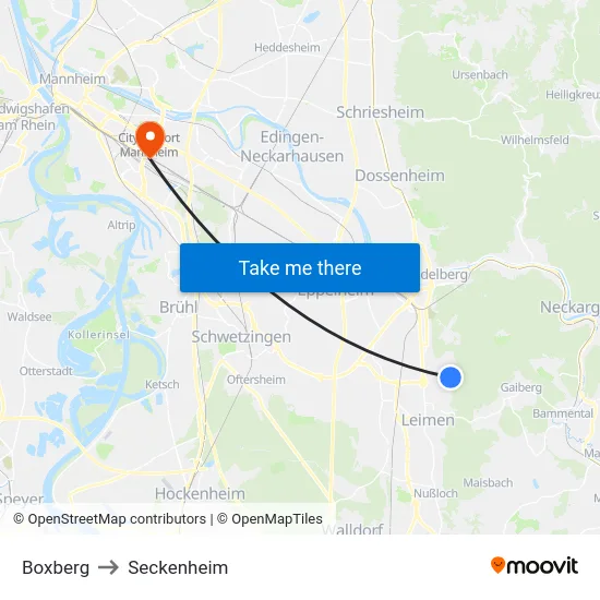 Boxberg to Seckenheim map