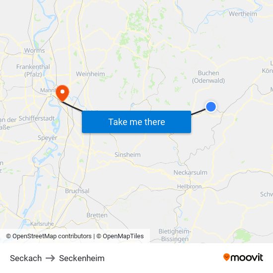 Seckach to Seckenheim map