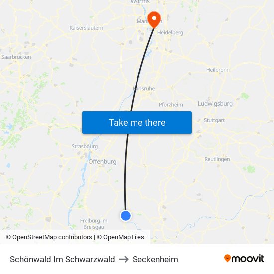 Schönwald Im Schwarzwald to Seckenheim map