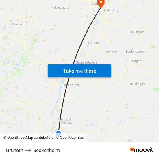 Grunern to Seckenheim map