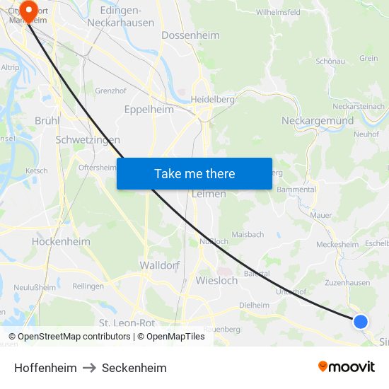 Hoffenheim to Seckenheim map