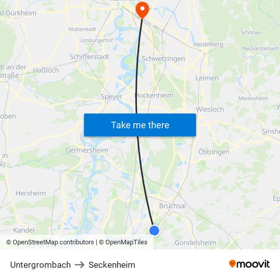 Untergrombach to Seckenheim map