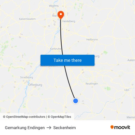 Gemarkung Endingen to Seckenheim map