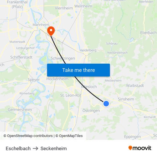Eschelbach to Seckenheim map