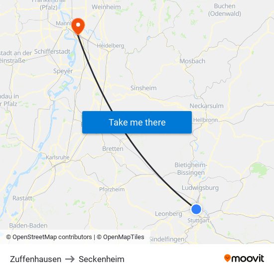 Zuffenhausen to Seckenheim map