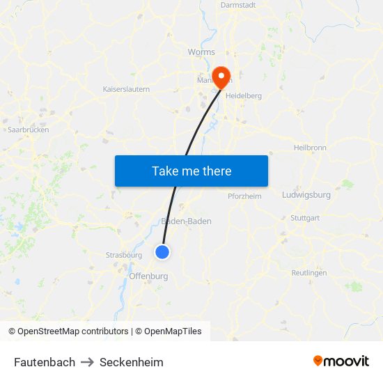 Fautenbach to Seckenheim map