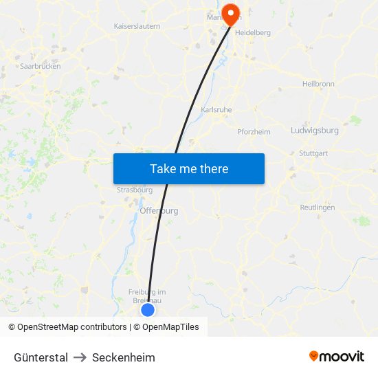 Günterstal to Seckenheim map