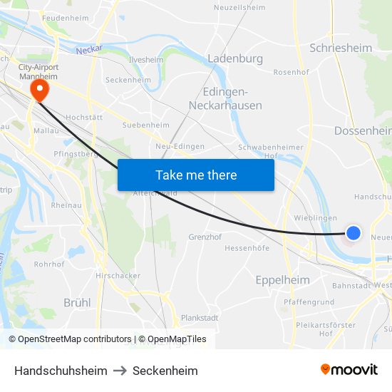 Handschuhsheim to Seckenheim map