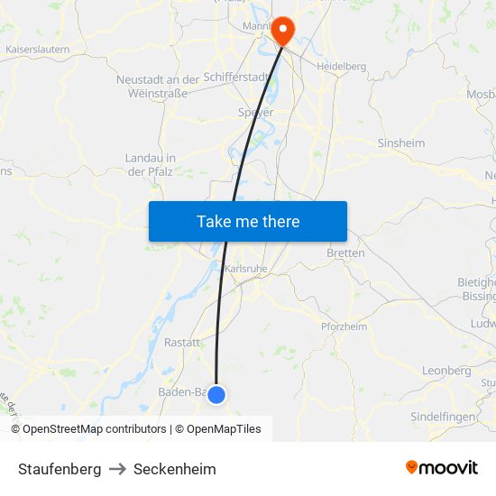 Staufenberg to Seckenheim map