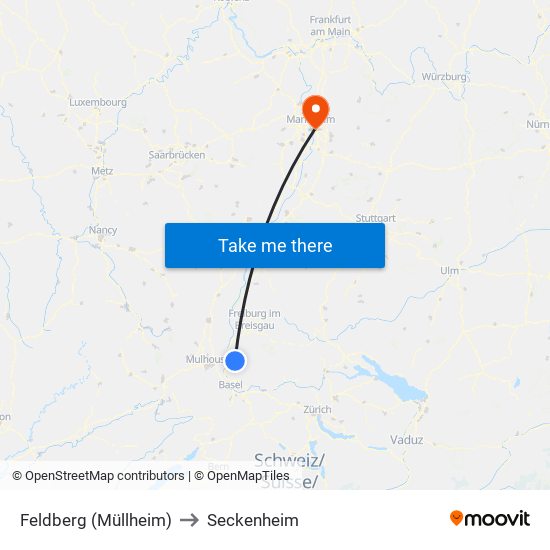 Feldberg (Müllheim) to Seckenheim map