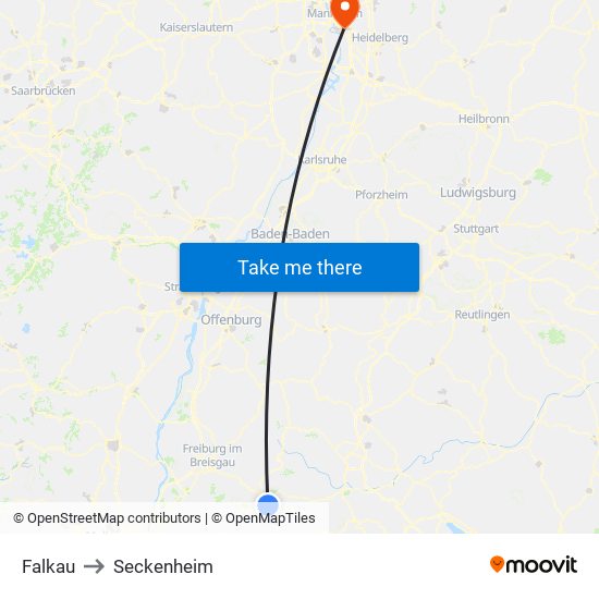 Falkau to Seckenheim map