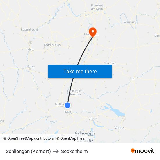 Schliengen (Kernort) to Seckenheim map