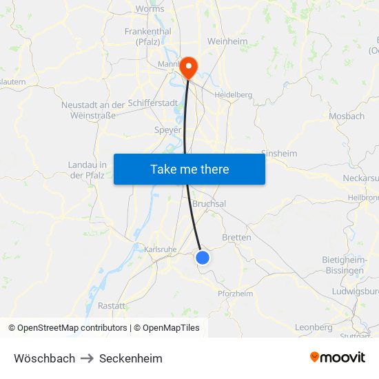 Wöschbach to Seckenheim map
