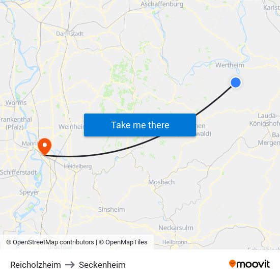 Reicholzheim to Seckenheim map