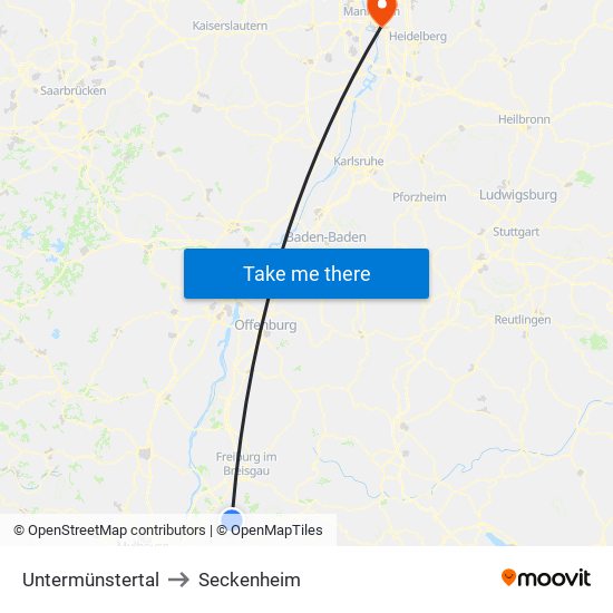 Untermünstertal to Seckenheim map