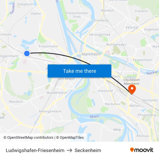 Ludwigshafen-Friesenheim to Seckenheim map
