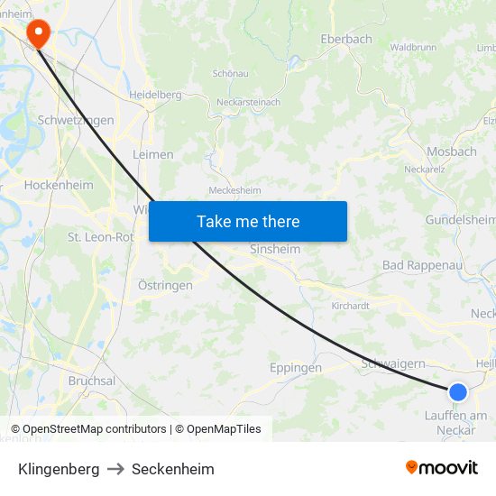 Klingenberg to Seckenheim map