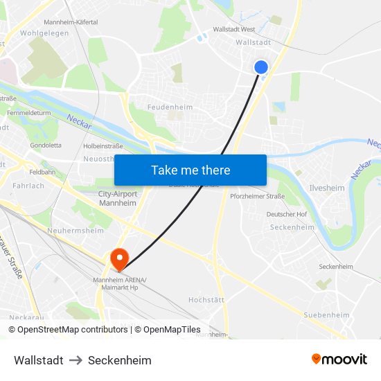 Wallstadt to Seckenheim map