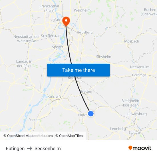 Eutingen to Seckenheim map