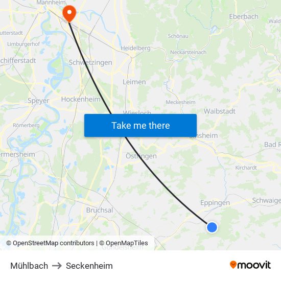 Mühlbach to Seckenheim map