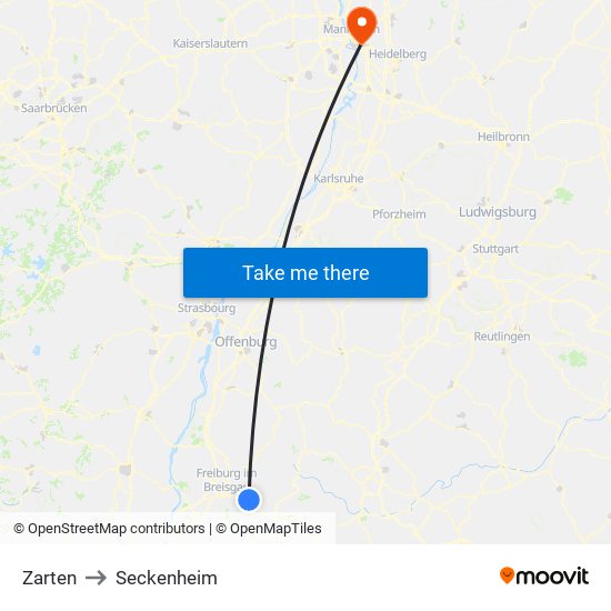 Zarten to Seckenheim map