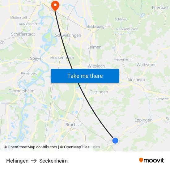 Flehingen to Seckenheim map