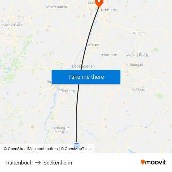 Raitenbuch to Seckenheim map