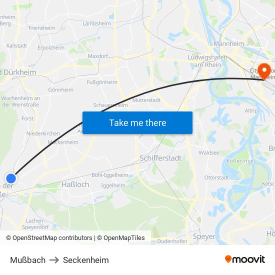 Mußbach to Seckenheim map