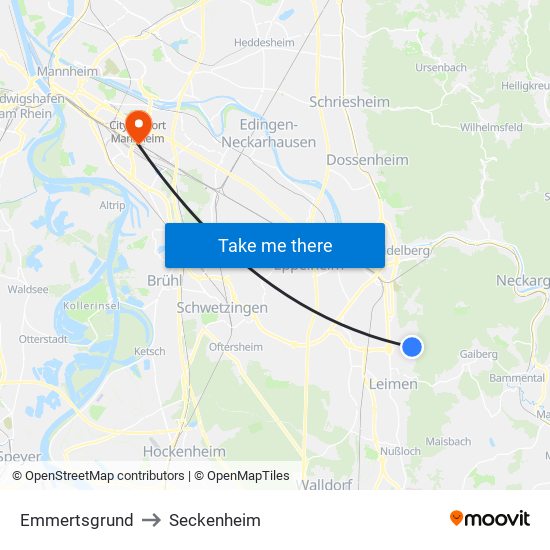 Emmertsgrund to Seckenheim map