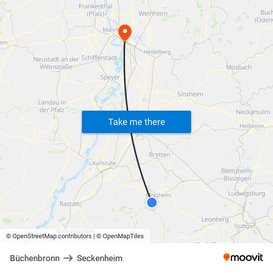 Büchenbronn to Seckenheim map