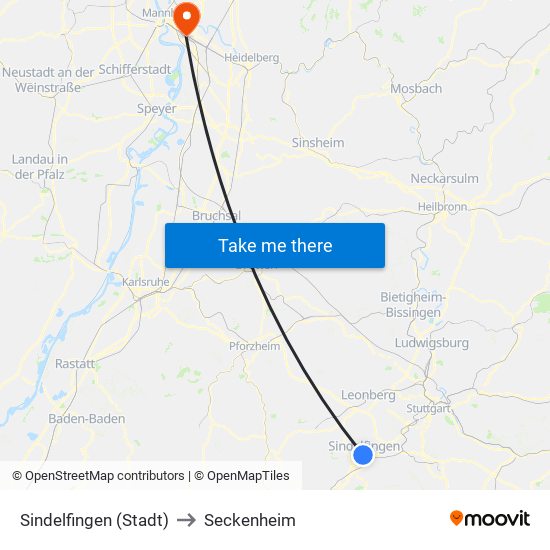 Sindelfingen (Stadt) to Seckenheim map