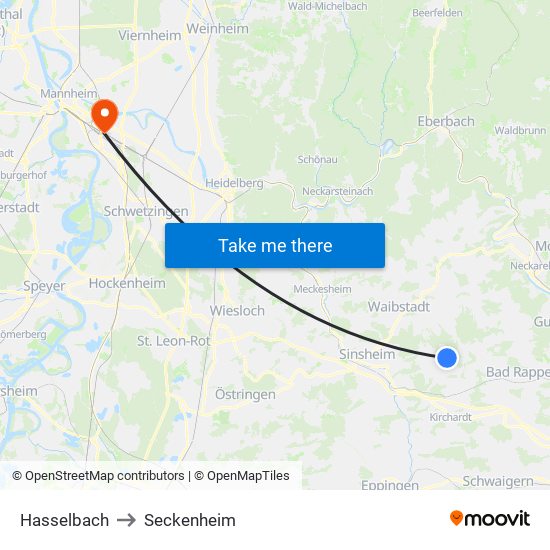 Hasselbach to Seckenheim map