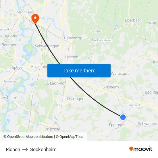 Richen to Seckenheim map