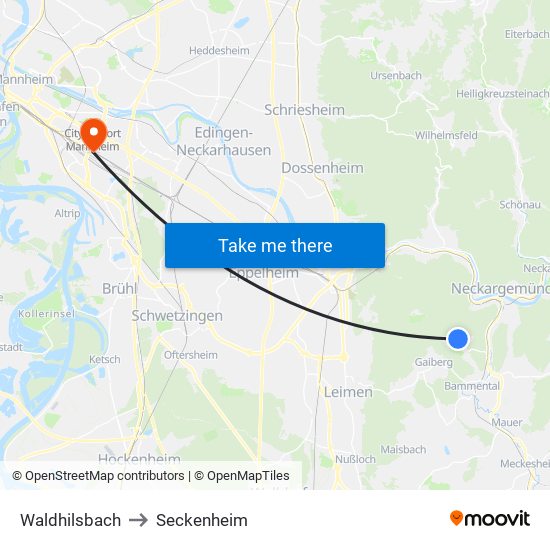 Waldhilsbach to Seckenheim map