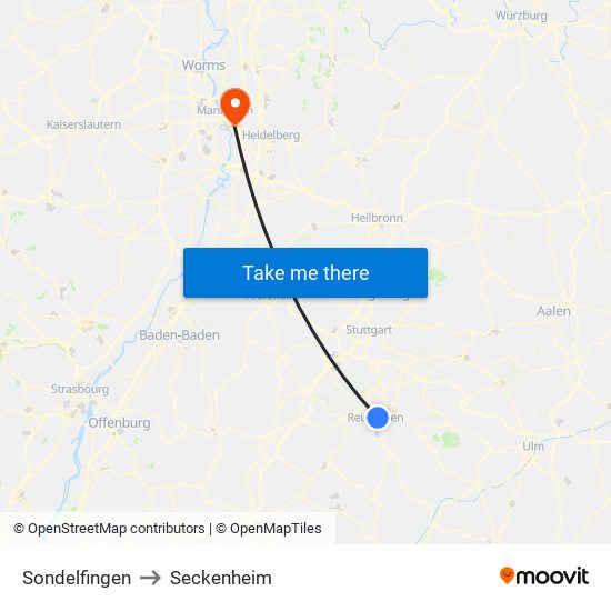 Sondelfingen to Seckenheim map