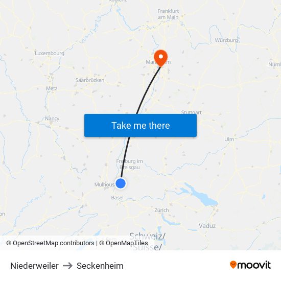 Niederweiler to Seckenheim map