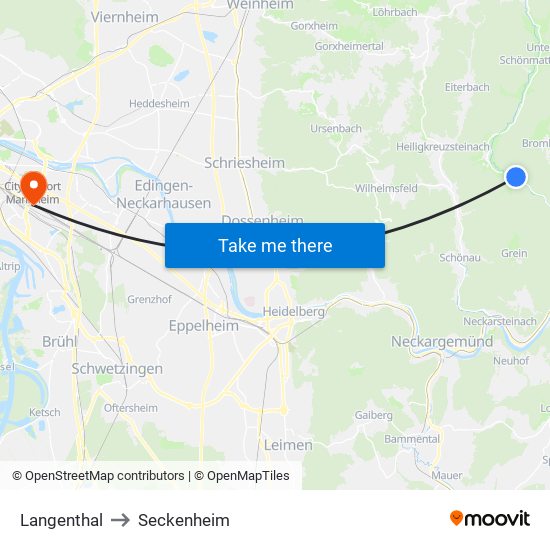 Langenthal to Seckenheim map