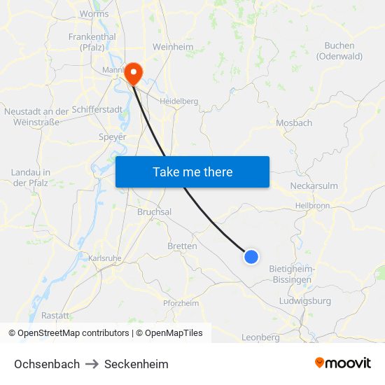 Ochsenbach to Seckenheim map