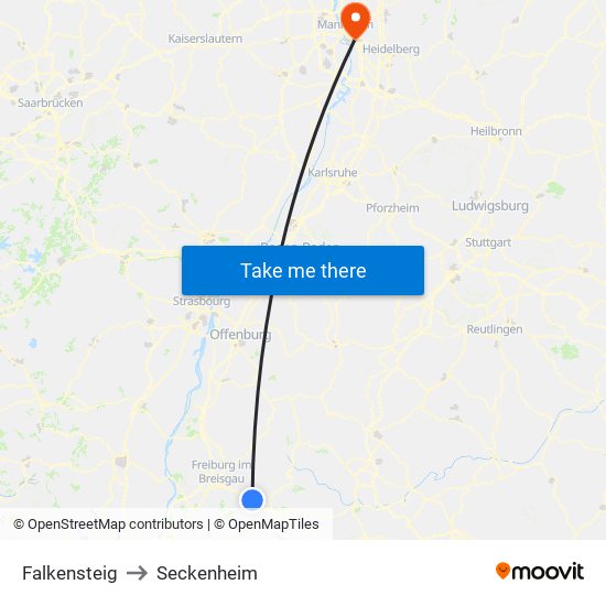 Falkensteig to Seckenheim map