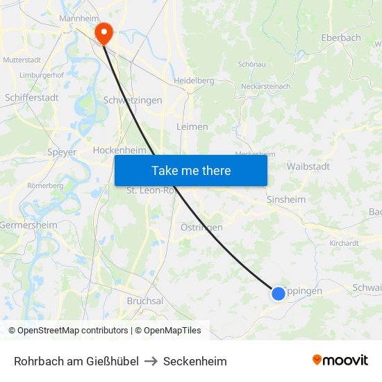 Rohrbach am Gießhübel to Seckenheim map