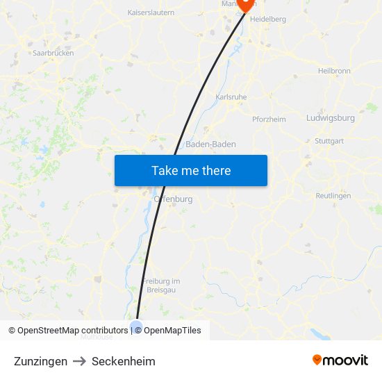 Zunzingen to Seckenheim map