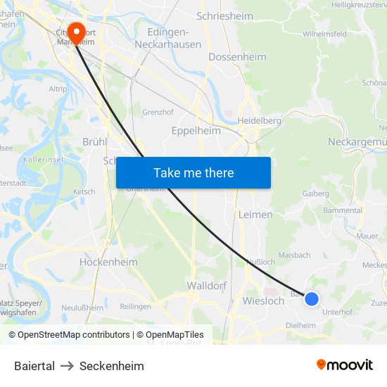 Baiertal to Seckenheim map