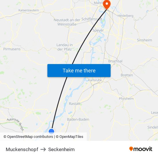 Muckenschopf to Seckenheim map