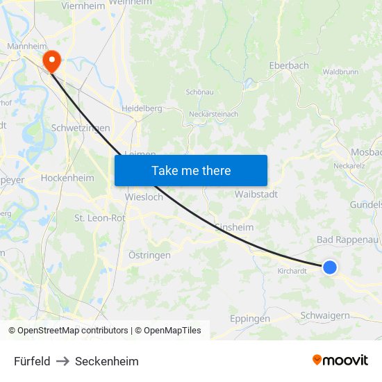 Fürfeld to Seckenheim map