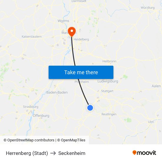 Herrenberg (Stadt) to Seckenheim map