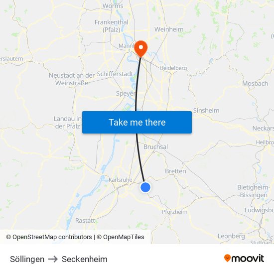 Söllingen to Seckenheim map