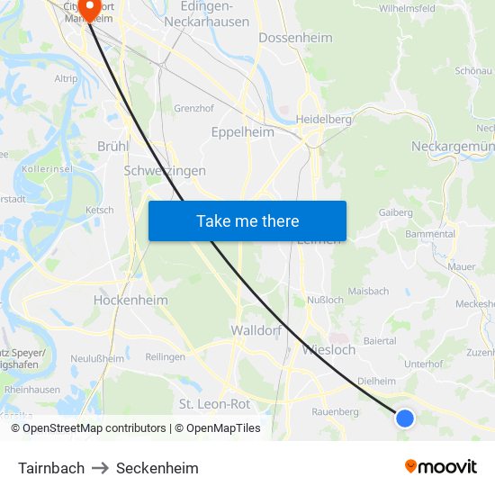 Tairnbach to Seckenheim map