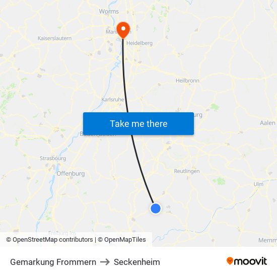 Gemarkung Frommern to Seckenheim map