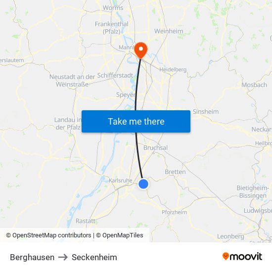 Berghausen to Seckenheim map